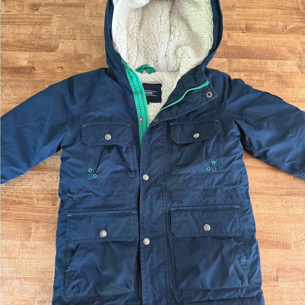 Lands' End Navy Blue Kids Puffer Jacket with Hood